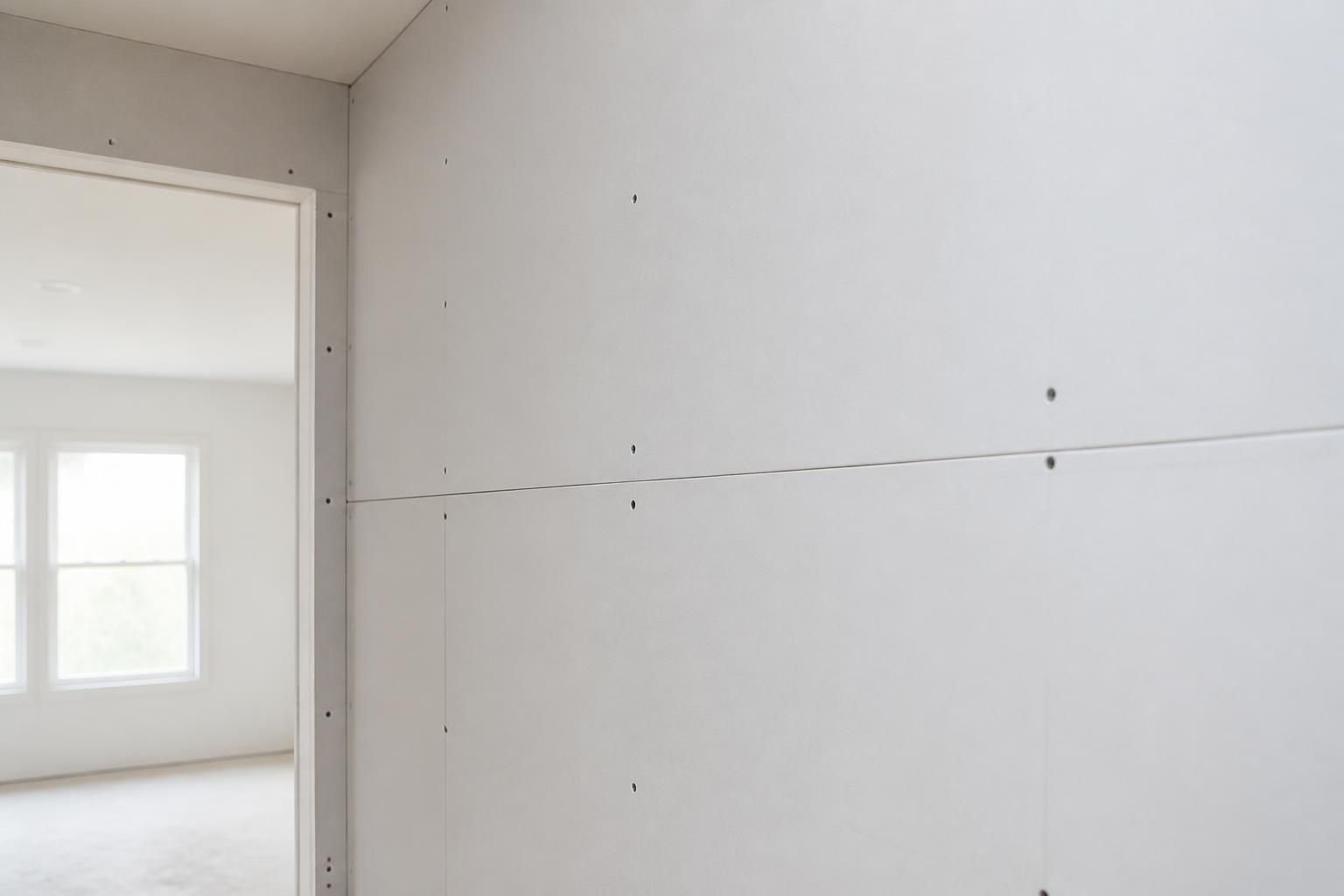 Newly installed drywall with clean panel alignment.