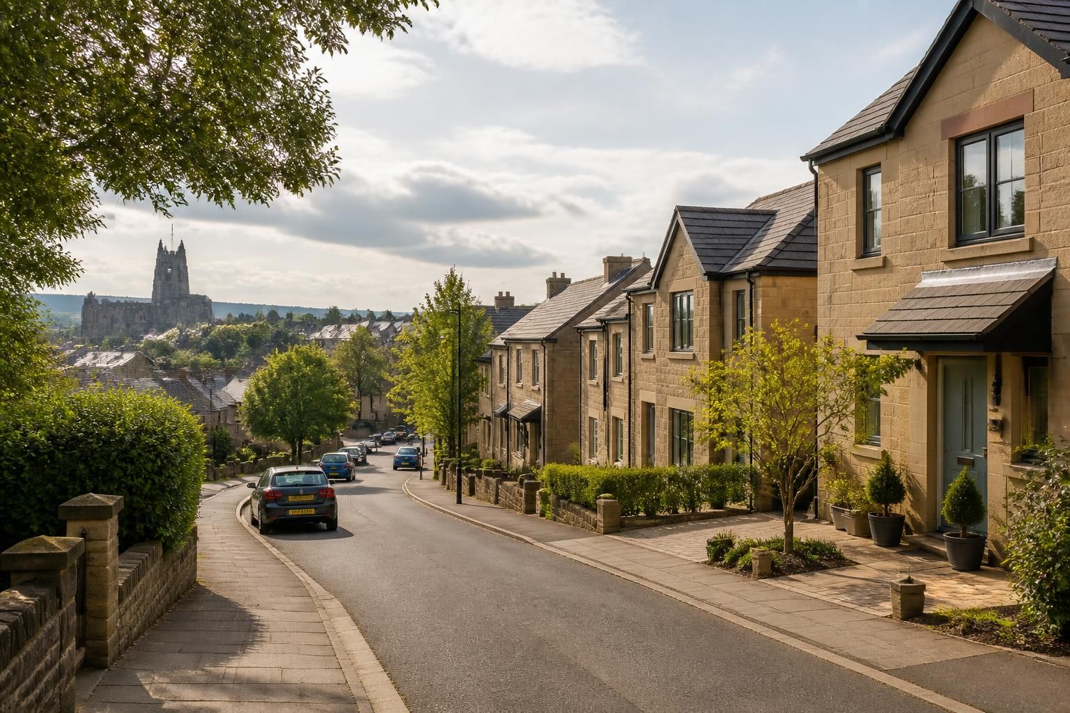 Quiet Dunfermline street with clean homes.