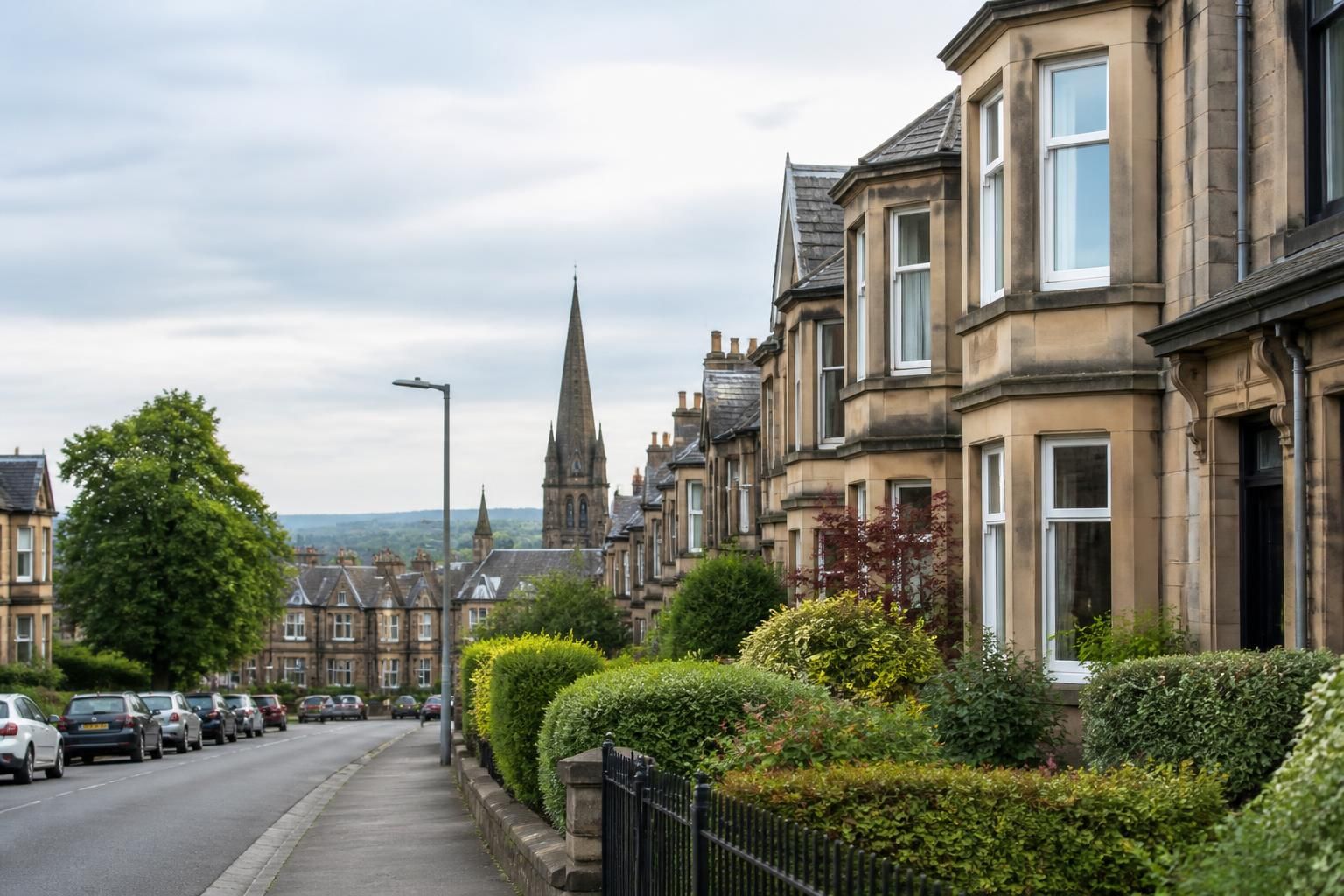 Calm Paisley neighborhood with tidy homes.
