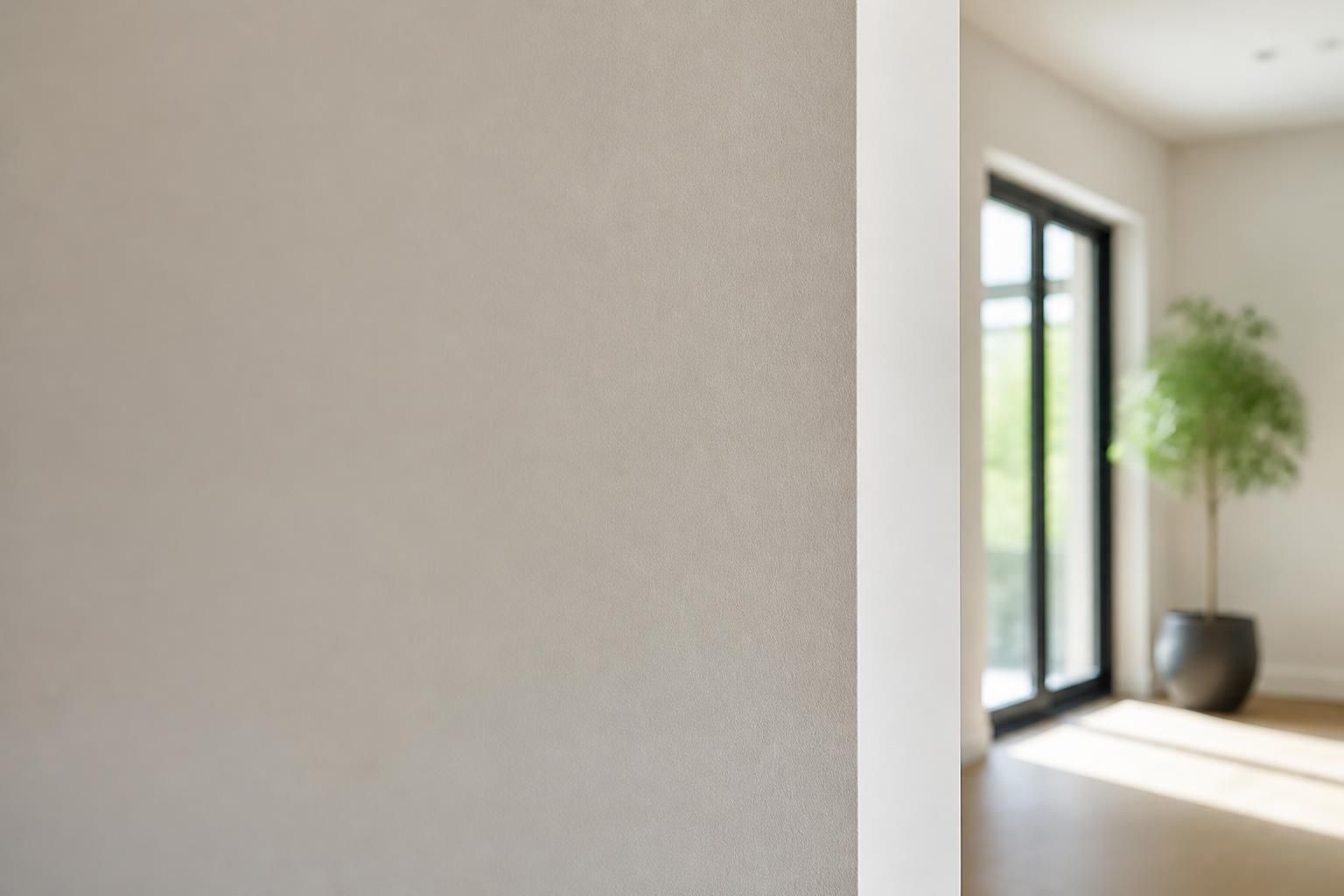 Smooth finished plaster wall in a bright interior.